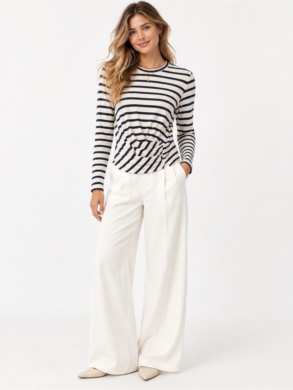 NWT Joe’s Jeans S Navy Cream Striped Twist Front Long Sleeve Top Coastal Chic